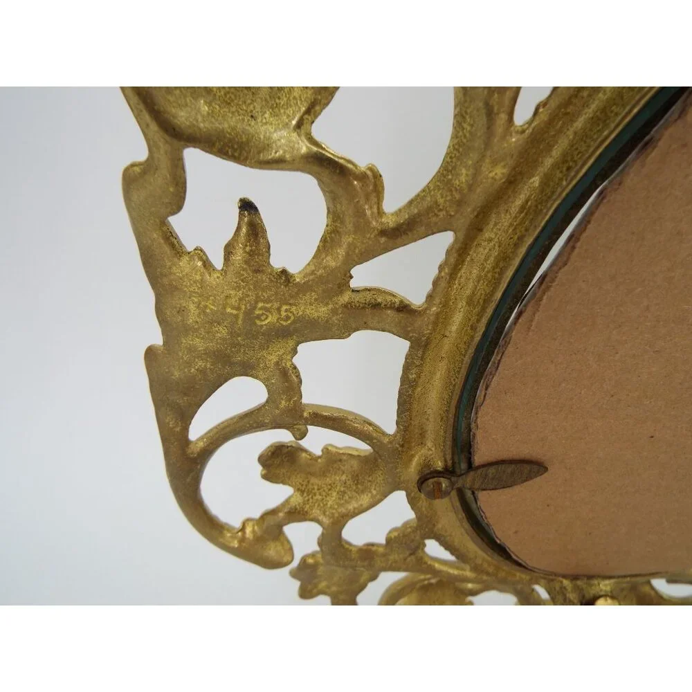 Pair of Vintage Valleau USA Ornate Brass Photo Frames with Stands
